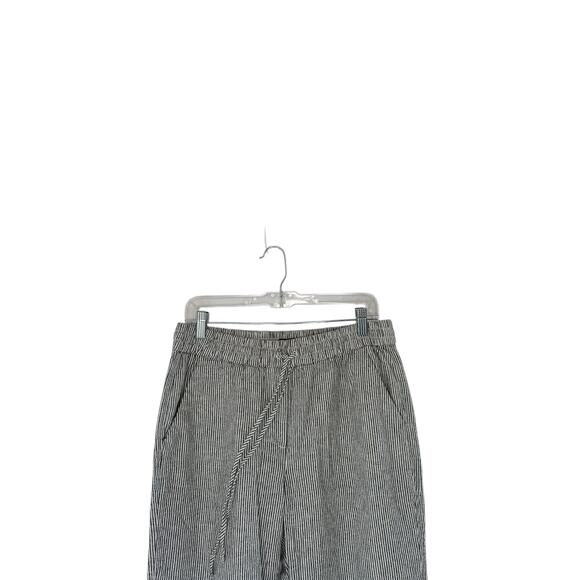 J.Crew Gray White Pull On Stretch Linen Cotton Striped Straight Leg Pant Size 10 - Picture 3 of 10